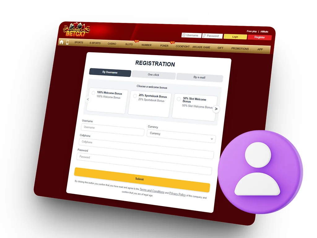 BetCX7 registration and account setup illustration